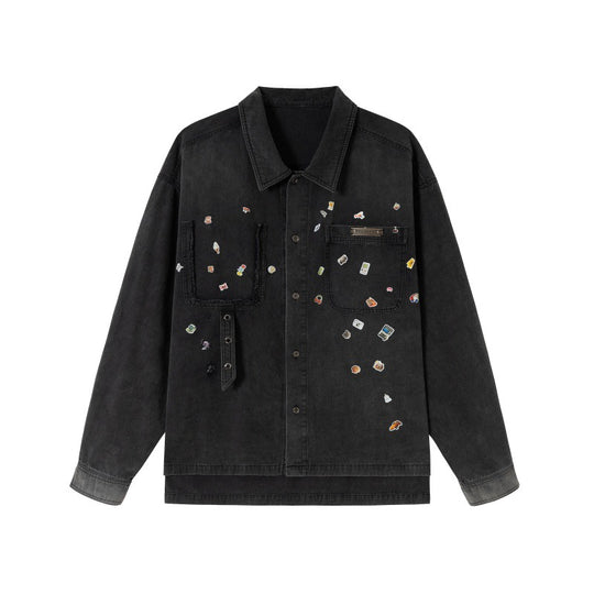 Herren Overshirt aus Denim mit aufgesetzten Pin-Patches und Used-Details Shop Nory