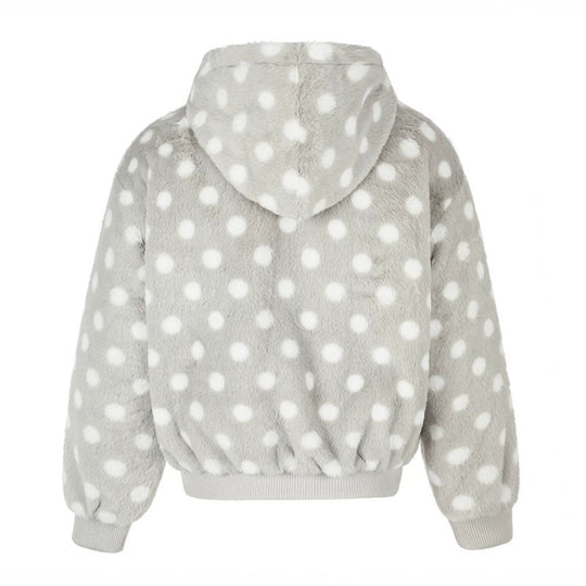Damen Kapuzen-Fleecejacke im Bomberstil mit Polka‑Dot und dekorativen Froschknopf-Details Shop Nory