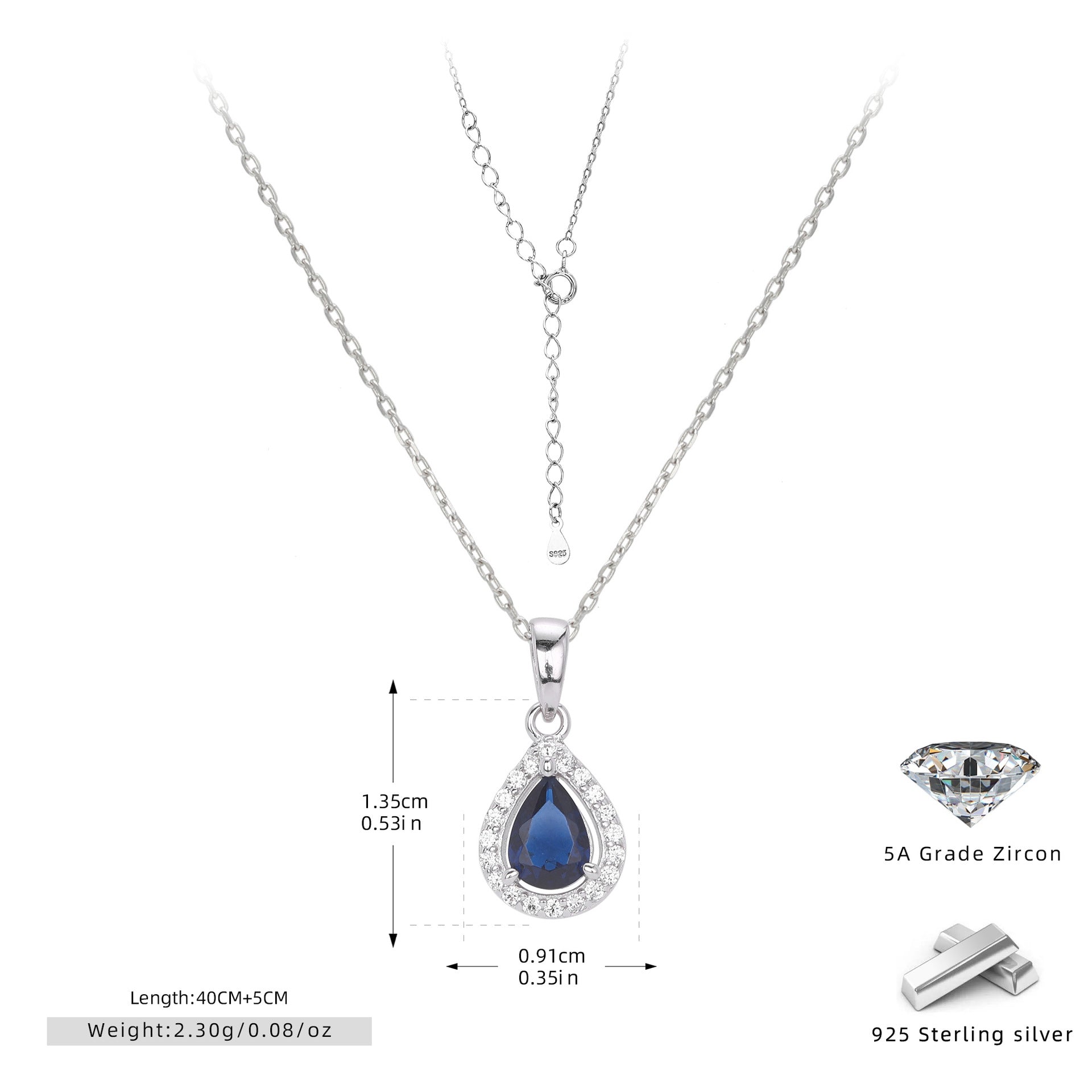 Damen Halskette mit tropfenförmigem Zirkonanhänger aus 925 Sterlingsilber und elegantem Design Shop Nory