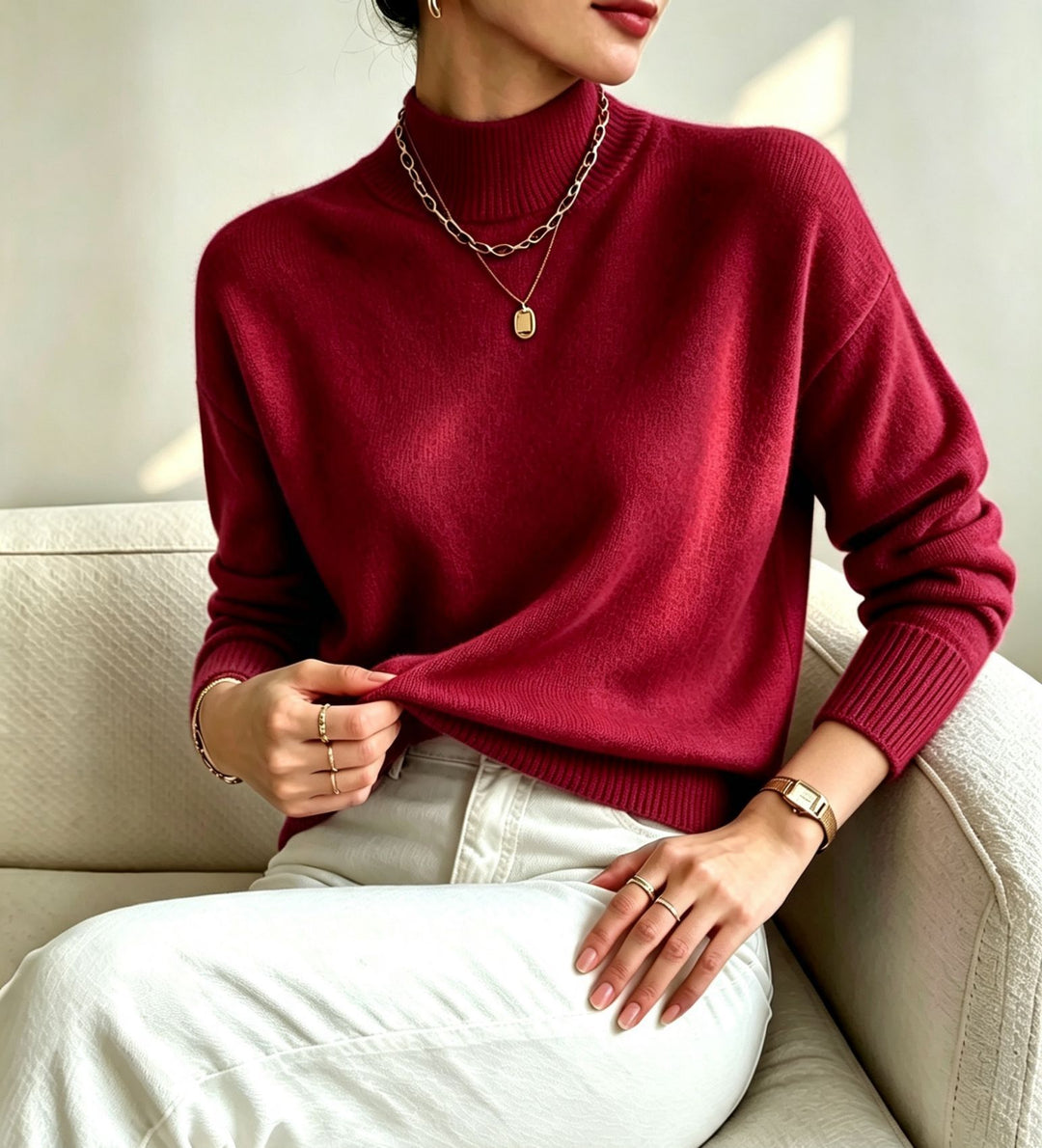 Damen kuscheliger Feinstrickpullover mit Stehkragen und überschnittener Schulter Shop Nory