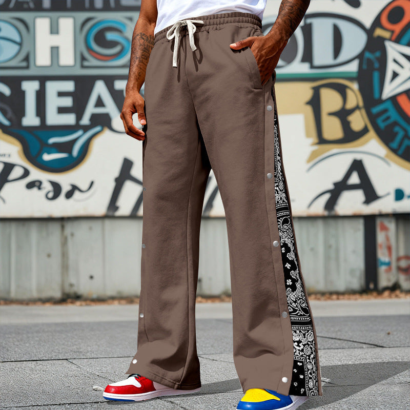 Herren Weite Snap-Trackhose mit Tunnelzug, seitlicher Bandana-Blende und Druckknopfleiste Shop Nory