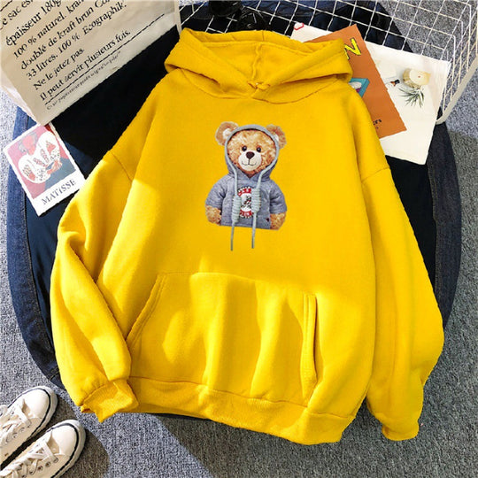Unisex nan lässiger Oversize Kapuzenpullover mit Teddy-Frontprint, Kängurutasche und weichem Fleece-Innenfutter Shop Nory