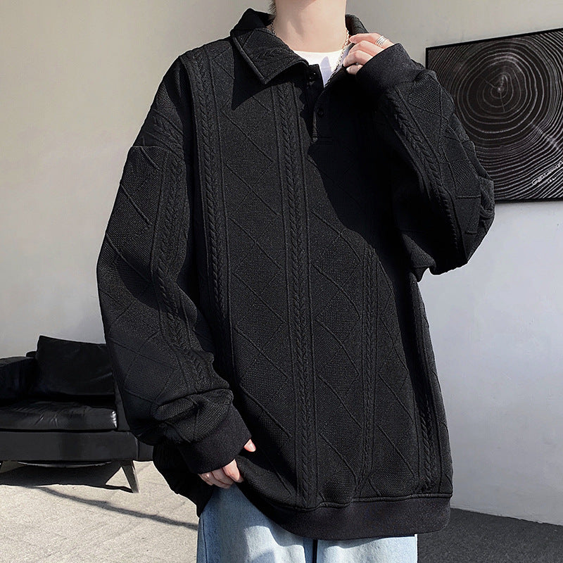 Herren Oversize-Polo-Strickpullover mit Rauten- und Zopfstruktur Shop Nory