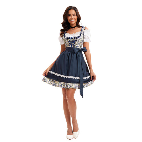 Damen nan kurzes traditionelles Dirndl mit Schnürung, Schürze und Spitzenbluse Shop Nory