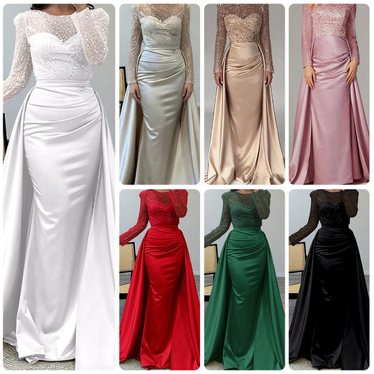 Damen Abendkleid mit funkelndem Paillettenoberteil und elegantem Satinrock