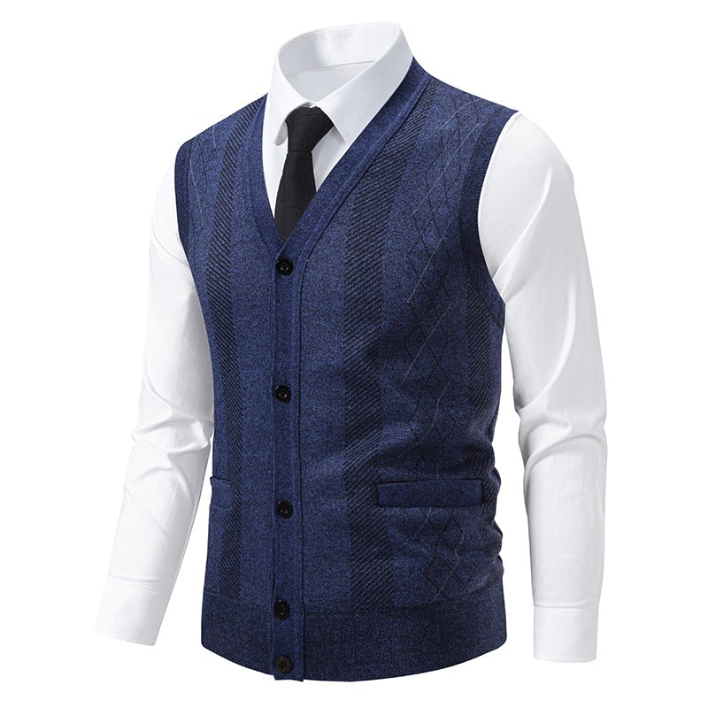 Herren Taillierte Feinstrick‑Weste mit V‑Ausschnitt, Knopfleiste und Eingrifftaschen Shop Nory