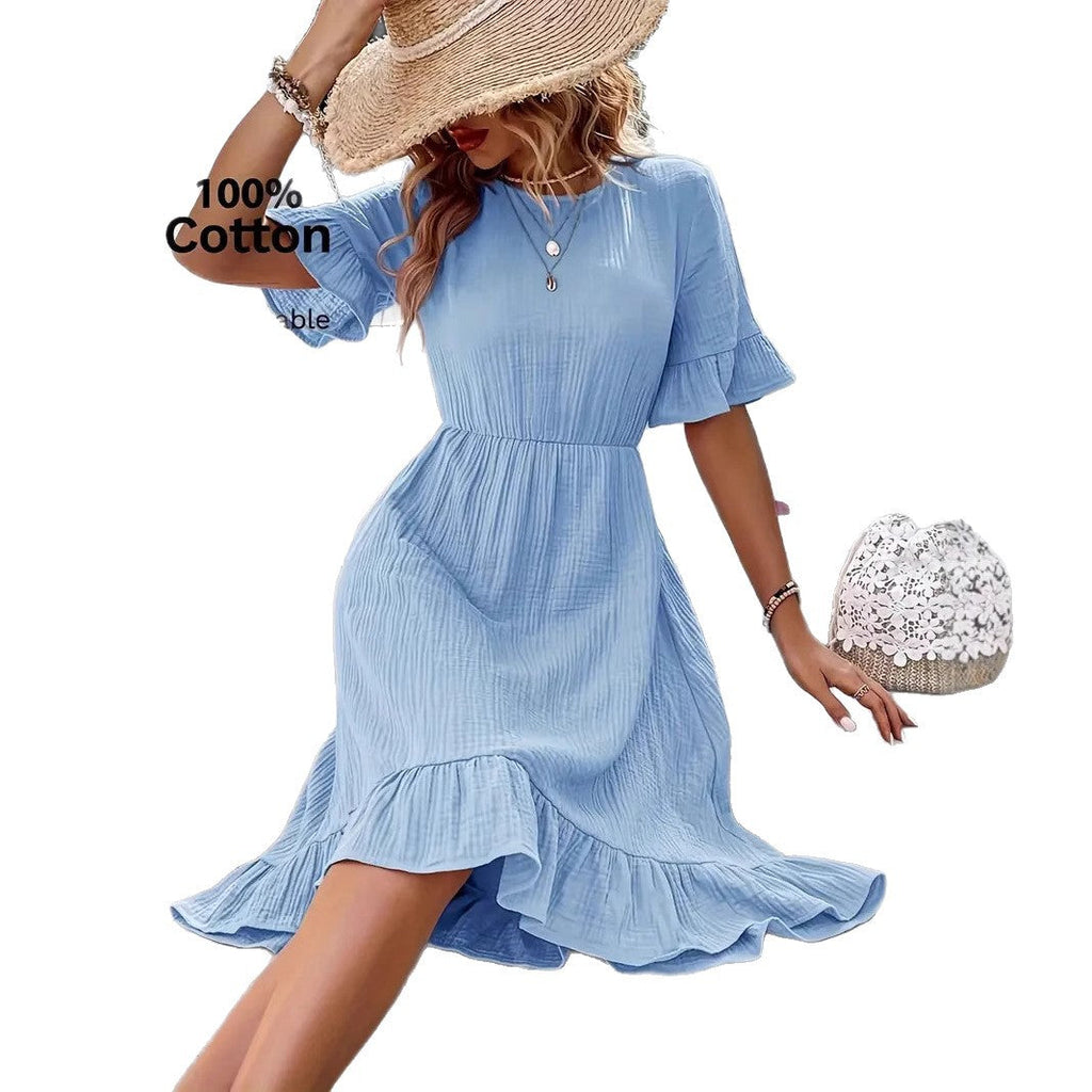 Damen Midi Kleid mit Volants und leichtem Gummizug