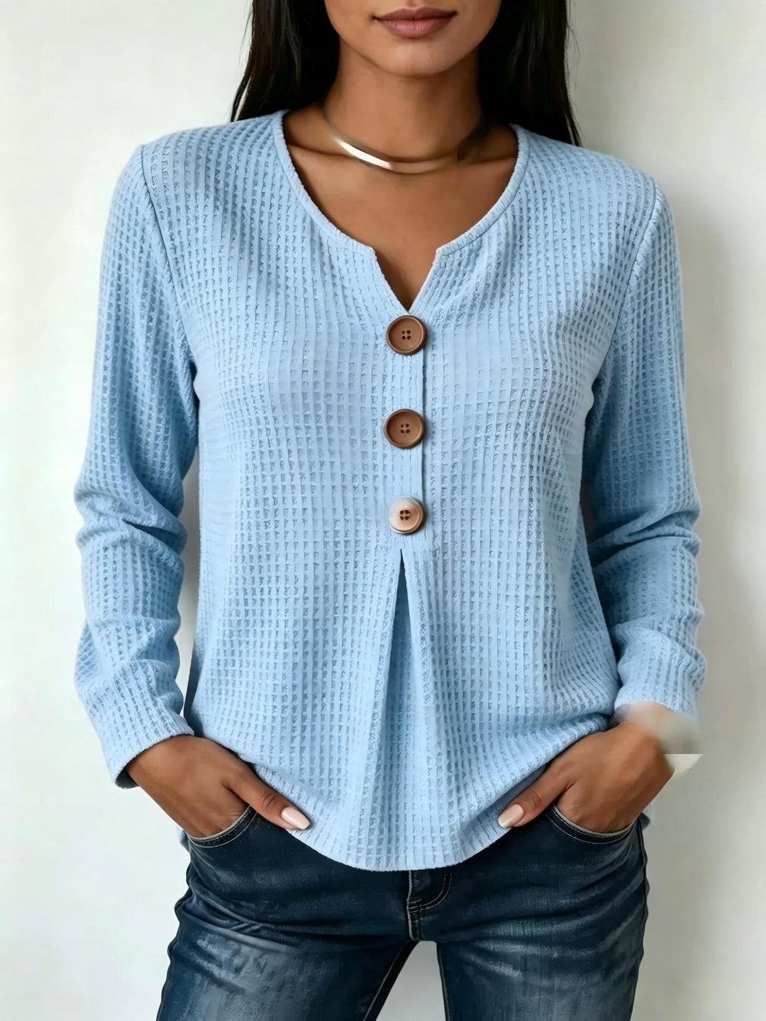 Damen Modisches Langarmshirt mit Knopfdetails Shop Nory