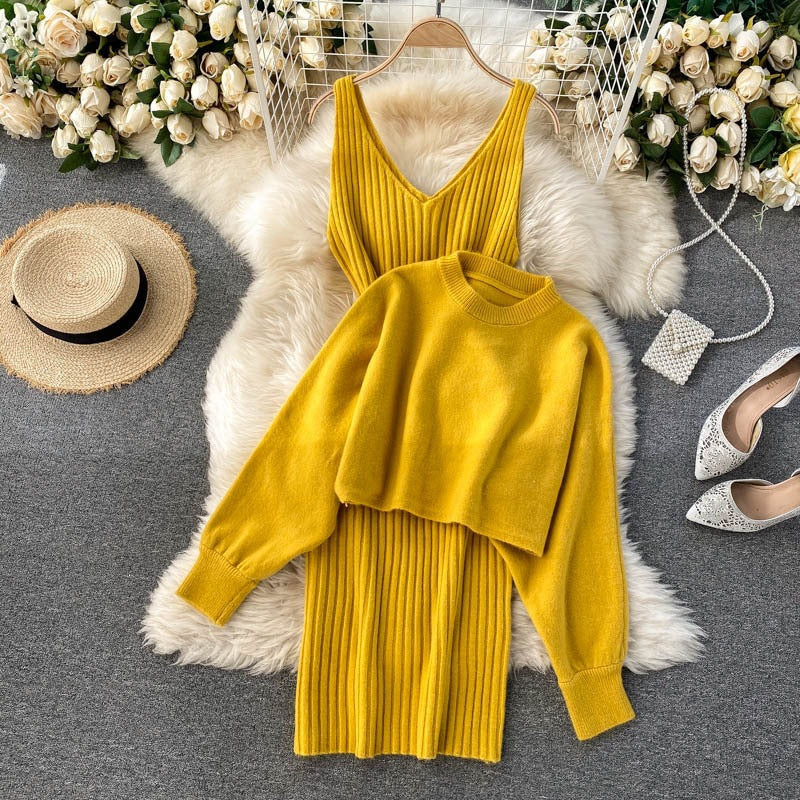 Damen Strickensemble mit Rippdetails Shop Nory