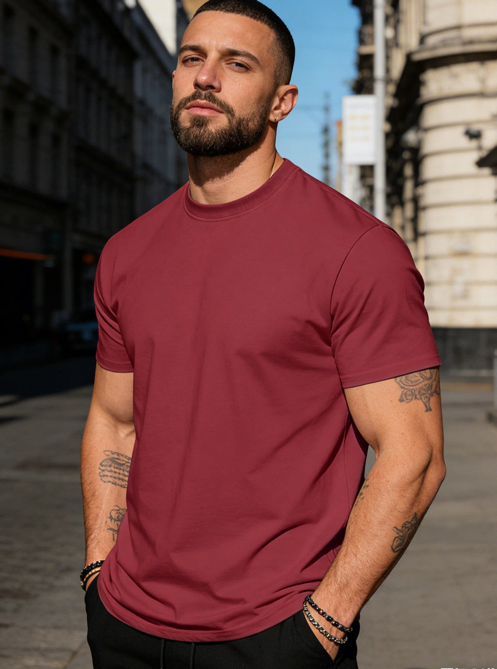 Herren nan körperbetontes hochwertiges Baumwollshirt mit Rundhalsausschnitt