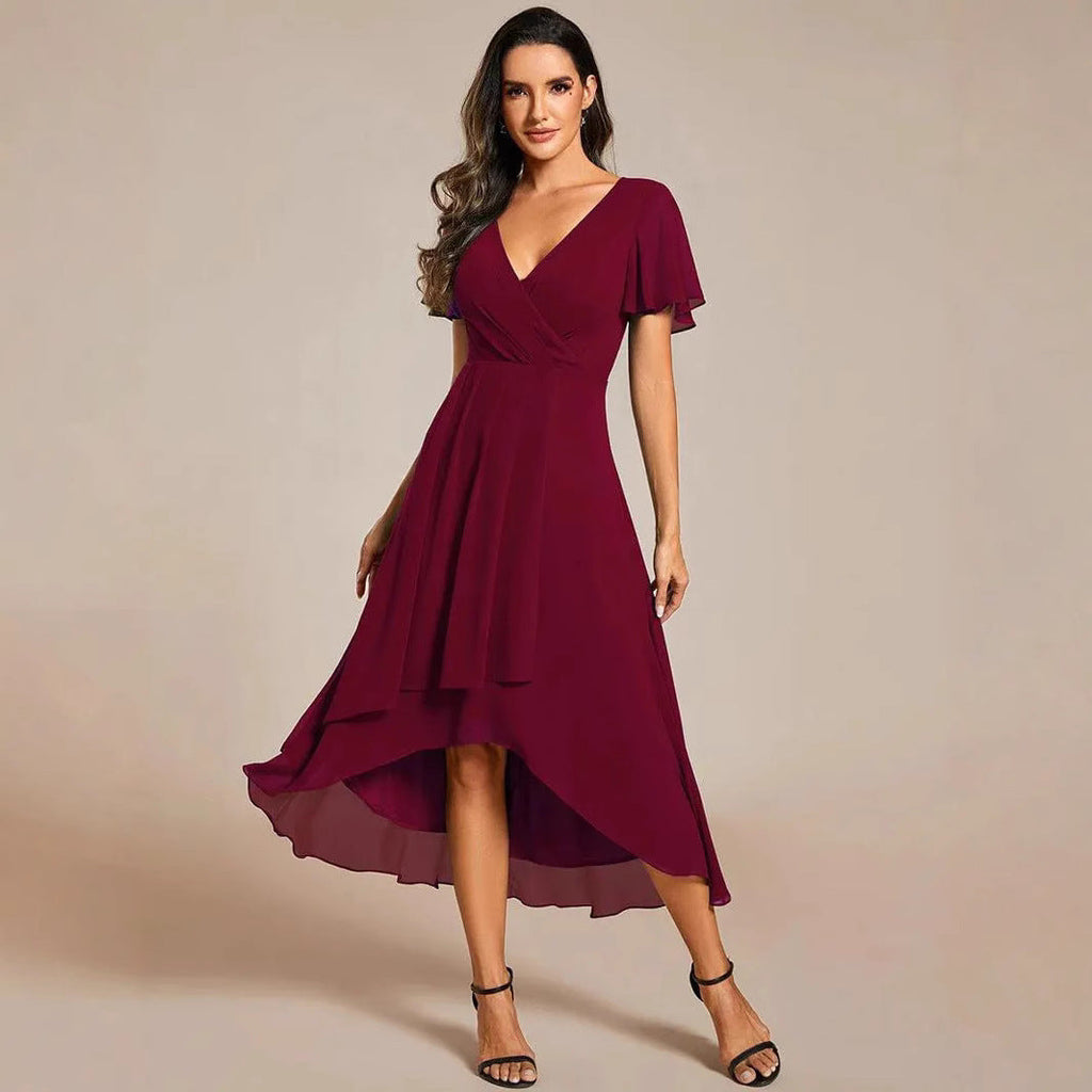 Damen Elegantes Wickelkleid mit asymmetrischem Saum ShopNory