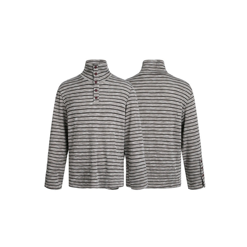 Herren Gestreifter Rollkragenpullover mit Knopfleiste und relaxed Fit Shop Nory
