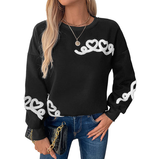 Damen Oversize-Sweatshirt mit Chenille-Herzapplikation und geripptem Saum Shop Nory