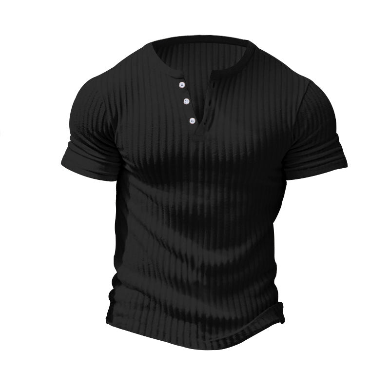 Herren nan eng anliegendes Kurzarm-Henleyshirt mit Rippenstruktur und kurzer Knopfleiste