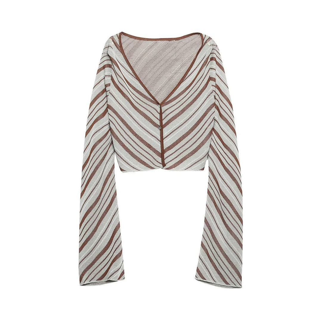 Damen Kurzgeschnittener Cardigan mit extra-langen Ärmeln und Diagonalmuster Shop Nory