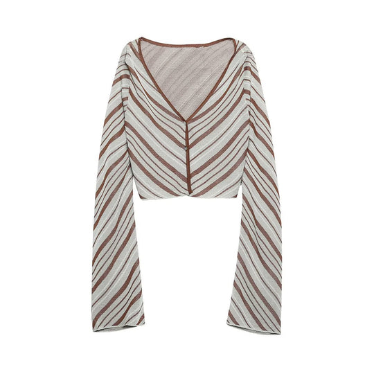 Damen Kurzgeschnittener Cardigan mit extra-langen Ärmeln und Diagonalmuster Shop Nory