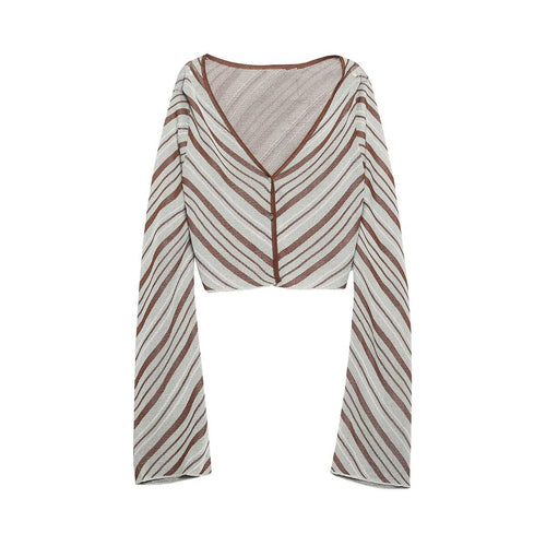 Damen Kurzgeschnittener Cardigan mit extra-langen Ärmeln und Diagonalmuster Shop Nory