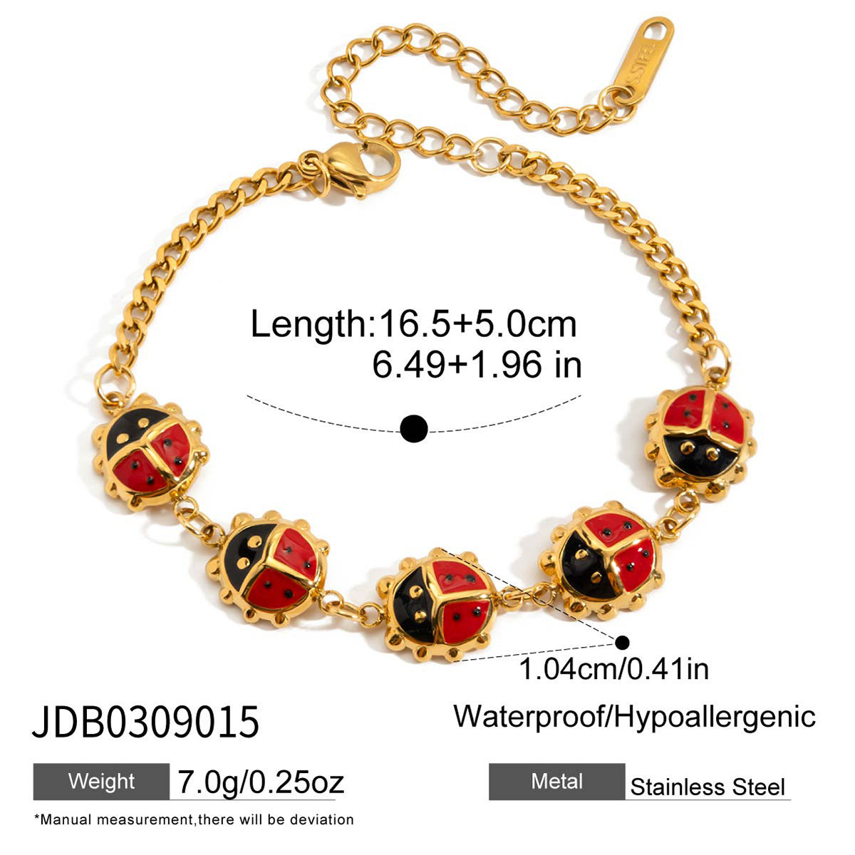 Damen Armband mit bunten Marienkäfer-Anhängern aus Edelstahl Shop Nory