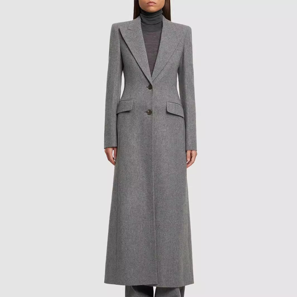 Damen Maxilanger Wollmix-Blazermantel mit markanter Schulterpartie Shop Nory