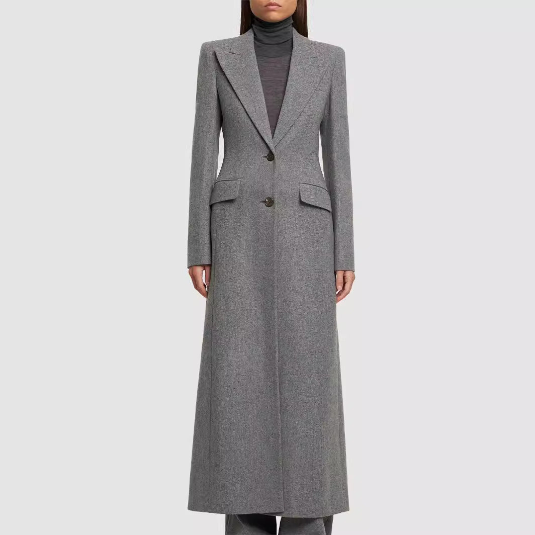 Damen Maxilanger Wollmix-Blazermantel mit markanter Schulterpartie Shop Nory