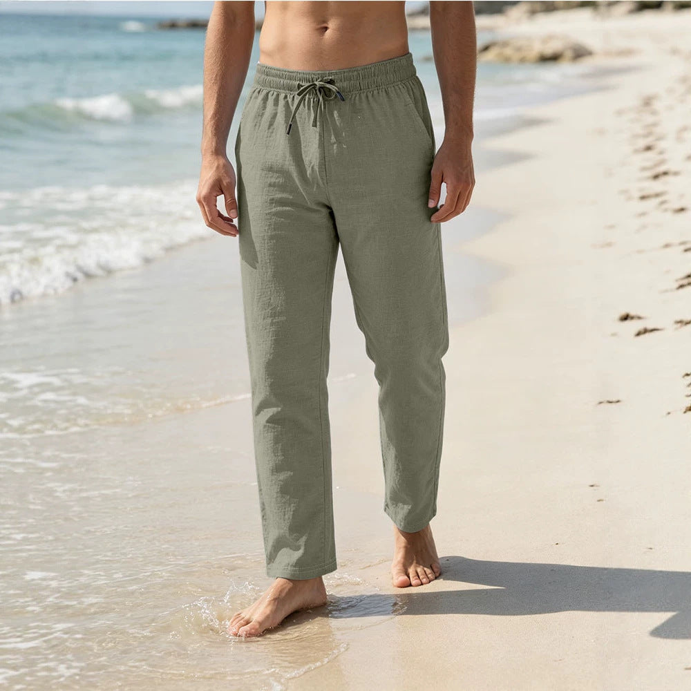 Herren Leichte Leinen-Baumwoll-Hose mit Tunnelzug, elastischem Bund und geradem Schnitt Shop Nory