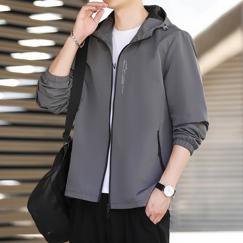 Herren Leichte wasserabweisende Kapuzenjacke im Urban-Minimalstil mit Reißverschluss Shop Nory