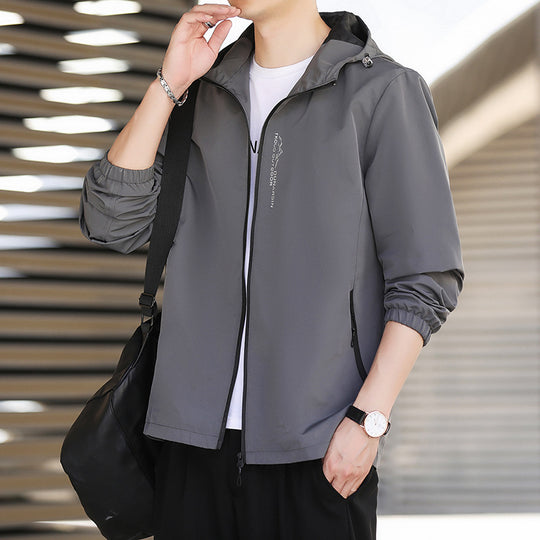 Herren Leichte wasserabweisende Kapuzenjacke im Urban-Minimalstil mit Reißverschluss Shop Nory