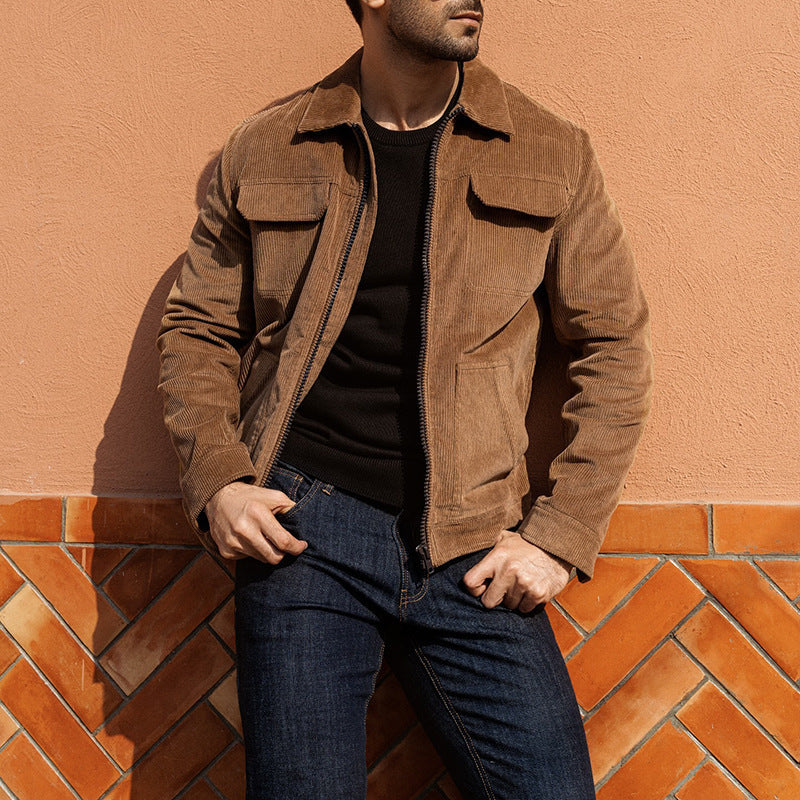 Herren Kurzjacke aus Feincord mit Hemdkragen, Reißverschluss und Pattentaschen Shop Nory