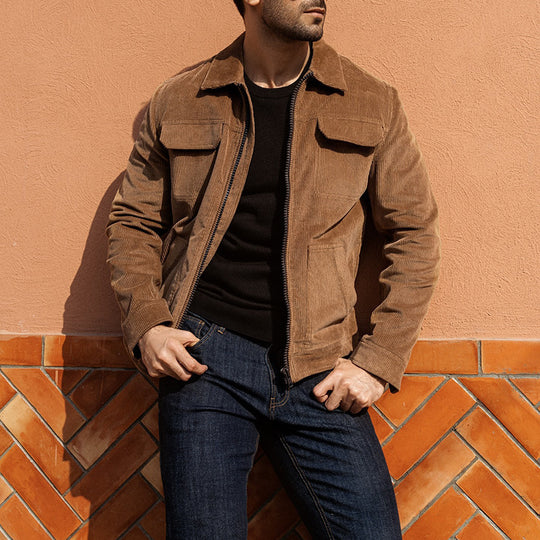 Herren Kurzjacke aus Feincord mit Hemdkragen, Reißverschluss und Pattentaschen Shop Nory