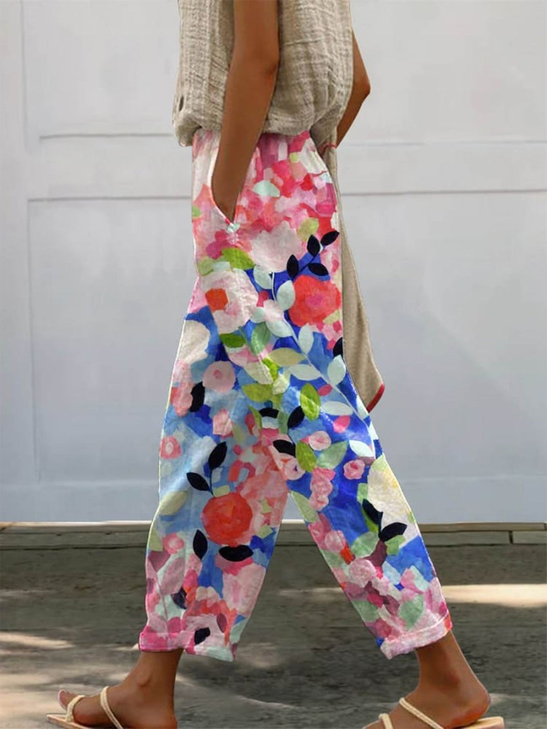 Damen Weite Sommerhose mit floralem Design und praktischen Taschen
