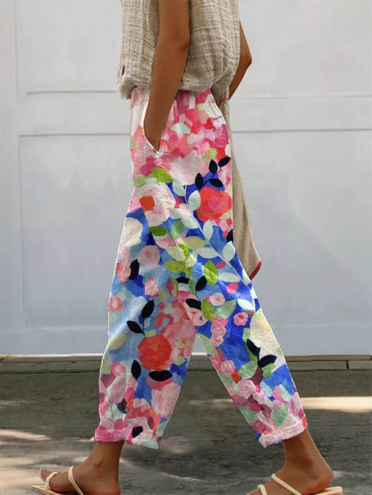 Damen Weite Sommerhose mit floralem Design und praktischen Taschen