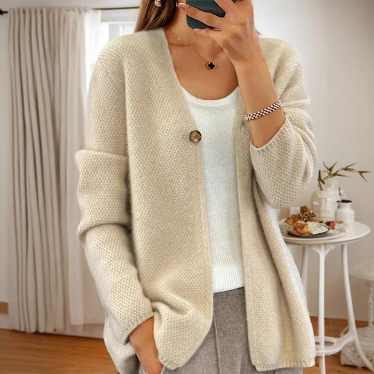 Damen strukturierter Strickcardigan mit V-Ausschnitt und verdeckter Knopfleiste Shop Nory