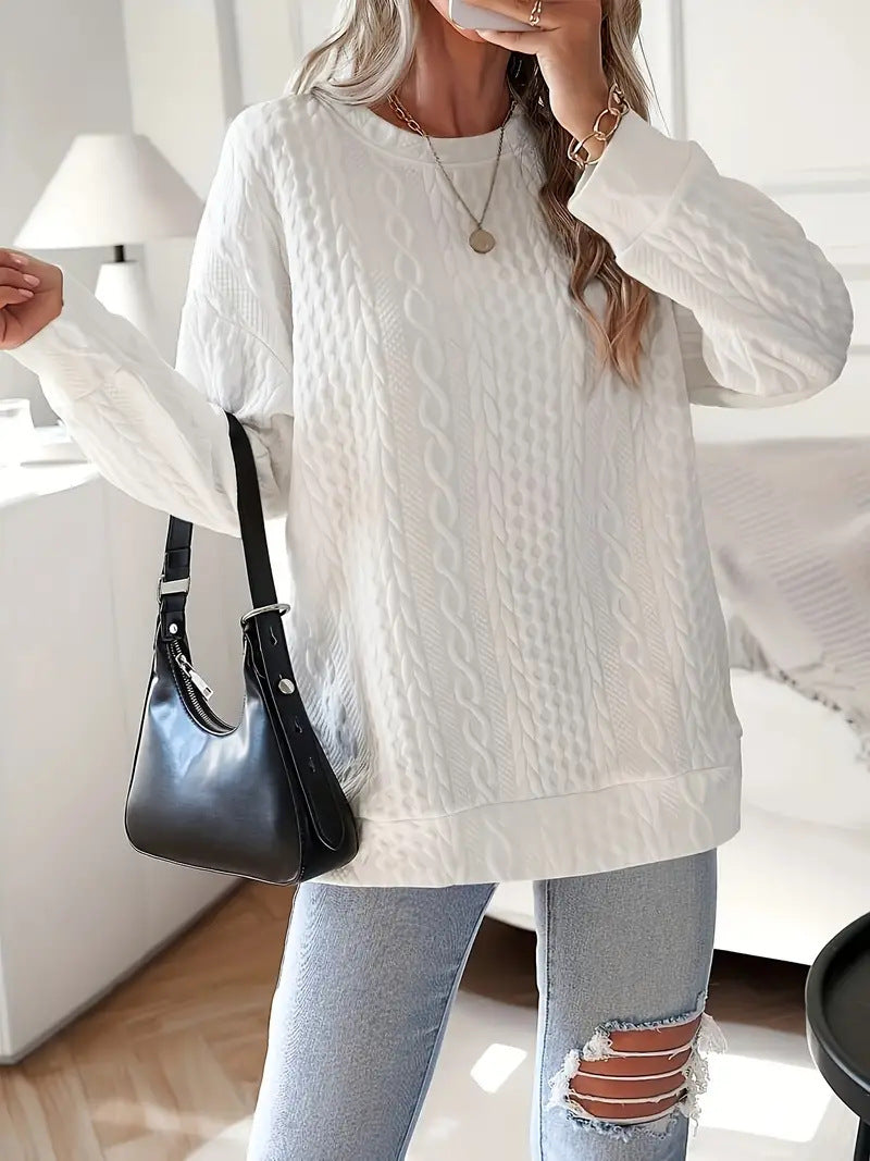 Damen Oversize Strick‑Sweatshirt mit Zopfmuster und geripptem Saum Shop Nory