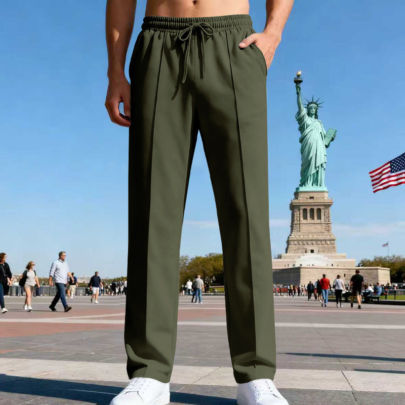 Herren nan elegante Sweathose mit Bügelfalte geradem Bein und Tunnelzug