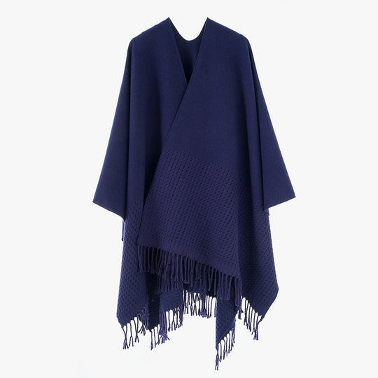 Damen Minimalistischer Wollmix-Capeponcho mit V‑Ausschnitt und Fransen Shop Nory