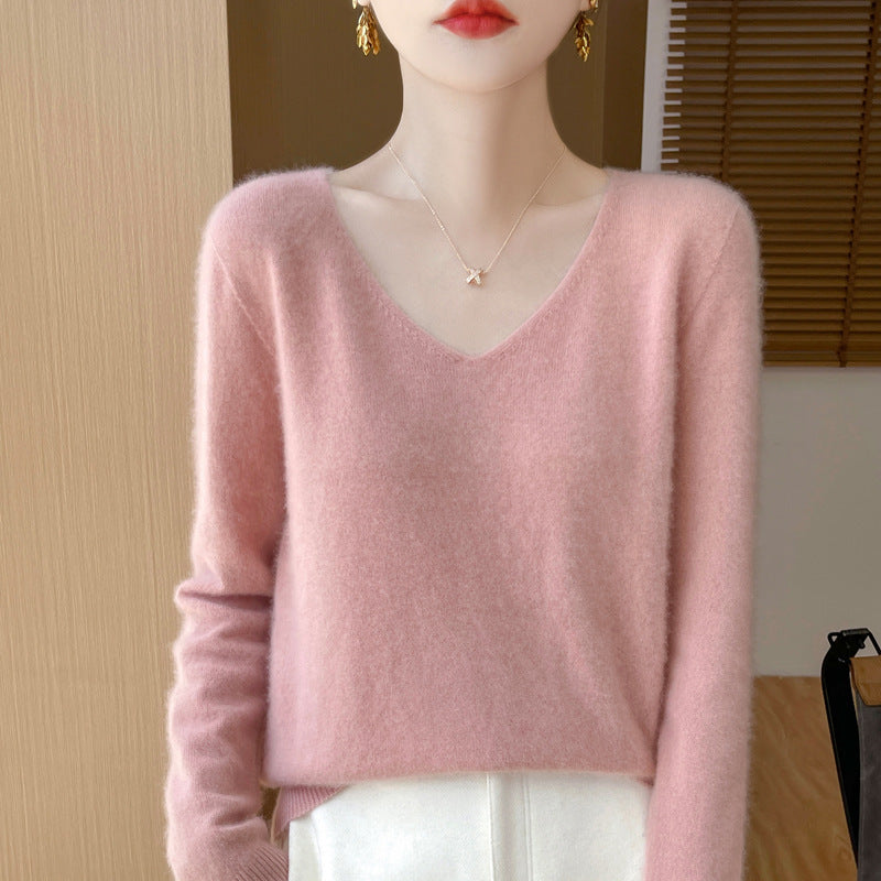 Damen Kuscheliger V‑Ausschnitt Feinstrickpullover aus Mohair‑Mix mit flauschiger Oberfläche Shop Nory