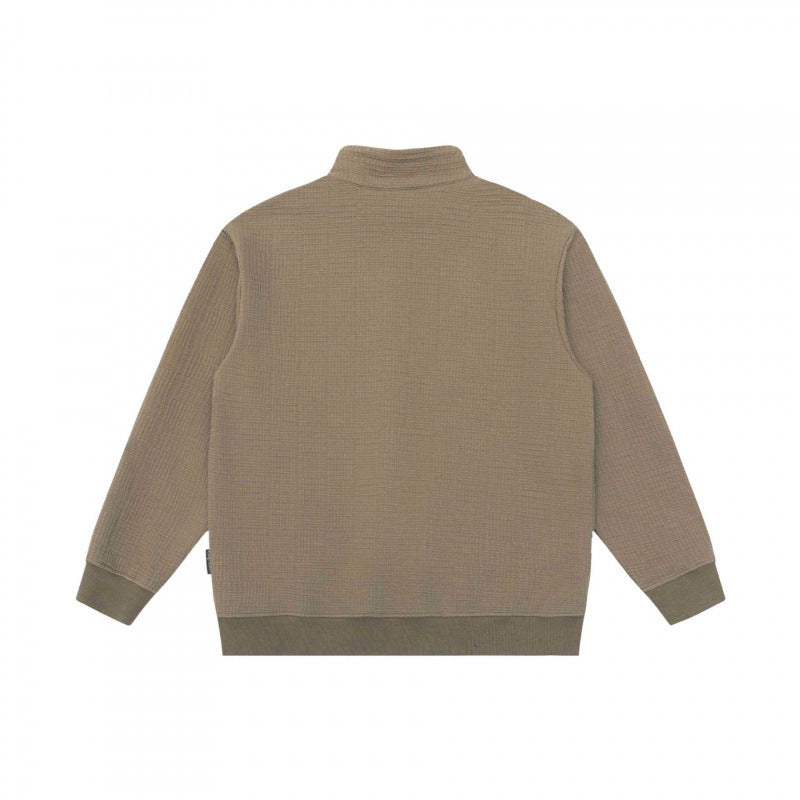 Unisex Oversize Waffelstruktur Halbzip-Pullover mit Stehkragen Shop Nory
