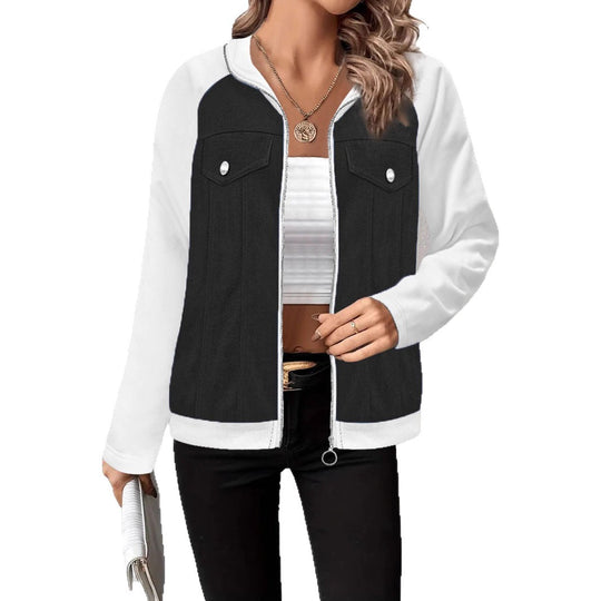 Damen Kapuzen‑Sweatjacke mit Jeansoptik‑Front, Brustklappen und Reißverschluss Shop Nory