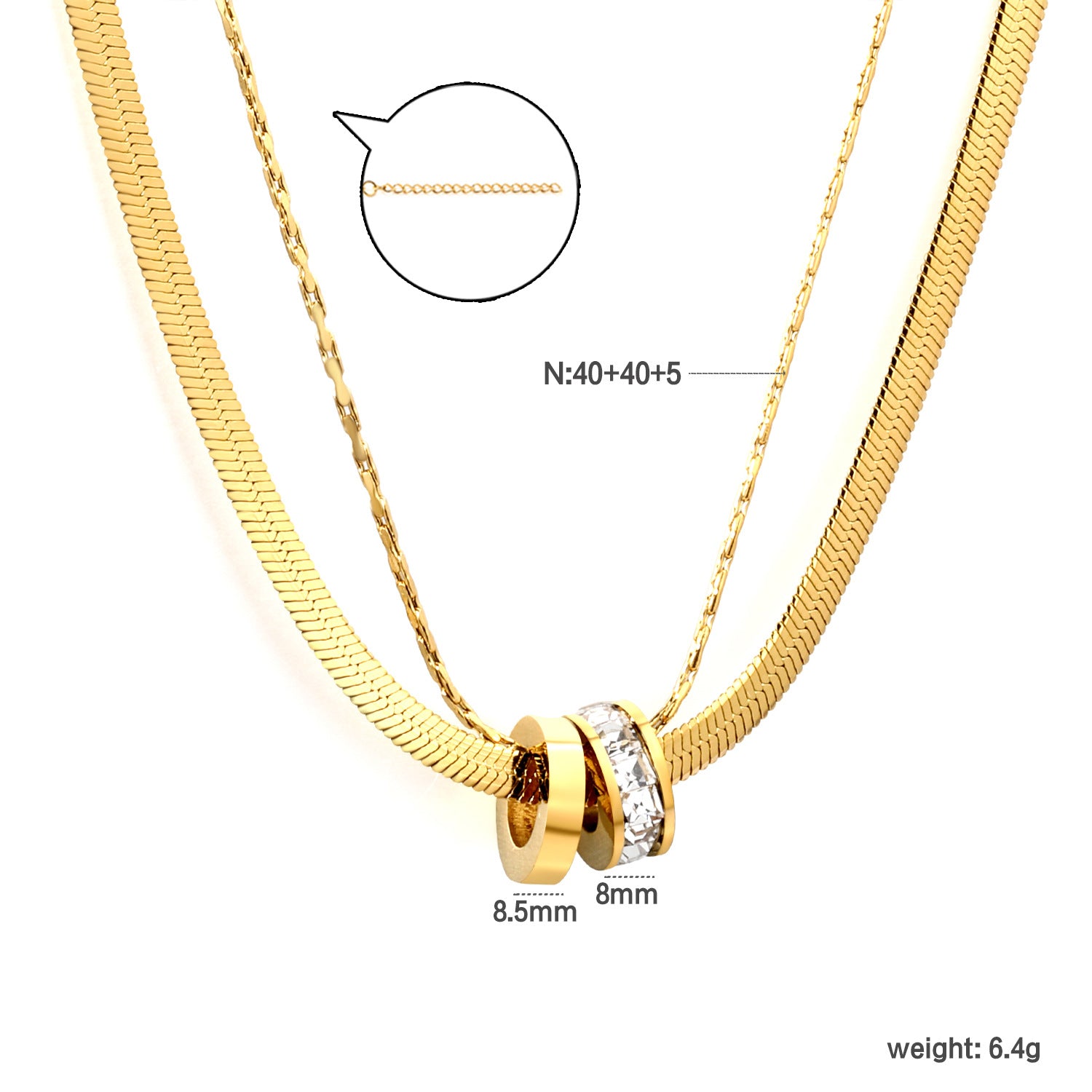 Damen mehrlagige Halskette mit funkelndem Anhänger aus Edelstahl Shop Nory
