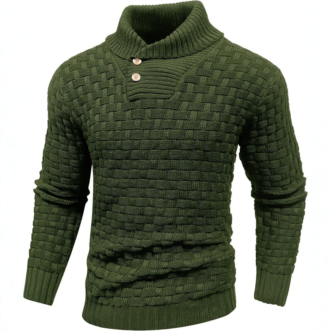 Herren Grobgestrickter Pullover mit hohem Rollkragen, Knopfleiste und Körbchenstrick Shop Nory