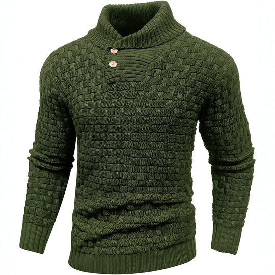 Herren Grobgestrickter Pullover mit hohem Rollkragen, Knopfleiste und Körbchenstrick Shop Nory
