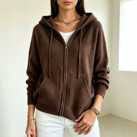 Damen Kapuzen-Wollmix Zip-Cardigan mit kastiger Passform und Kängurutaschen Shop Nory