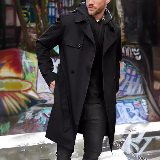 Herren nan urbaner Regenmantel im Trench-Stil mit doppellagiger Sturmklappe und verstellbaren Manschetten Shop Nory