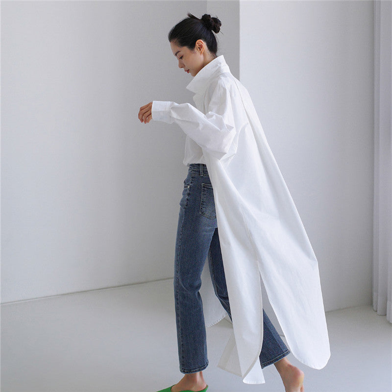 Damen Maxilanges Popeline-Hemdkleid mit kastiger Oversize-Silhouette und abgerundetem Saum Shop Nory