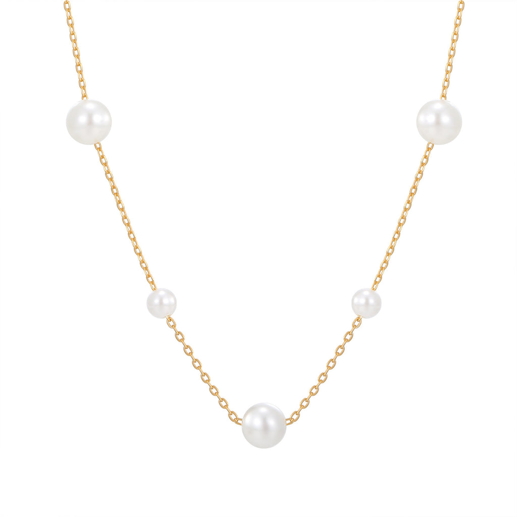 Damen elegante Perlen-Halskette mit feiner Gliederkette Shop Nory