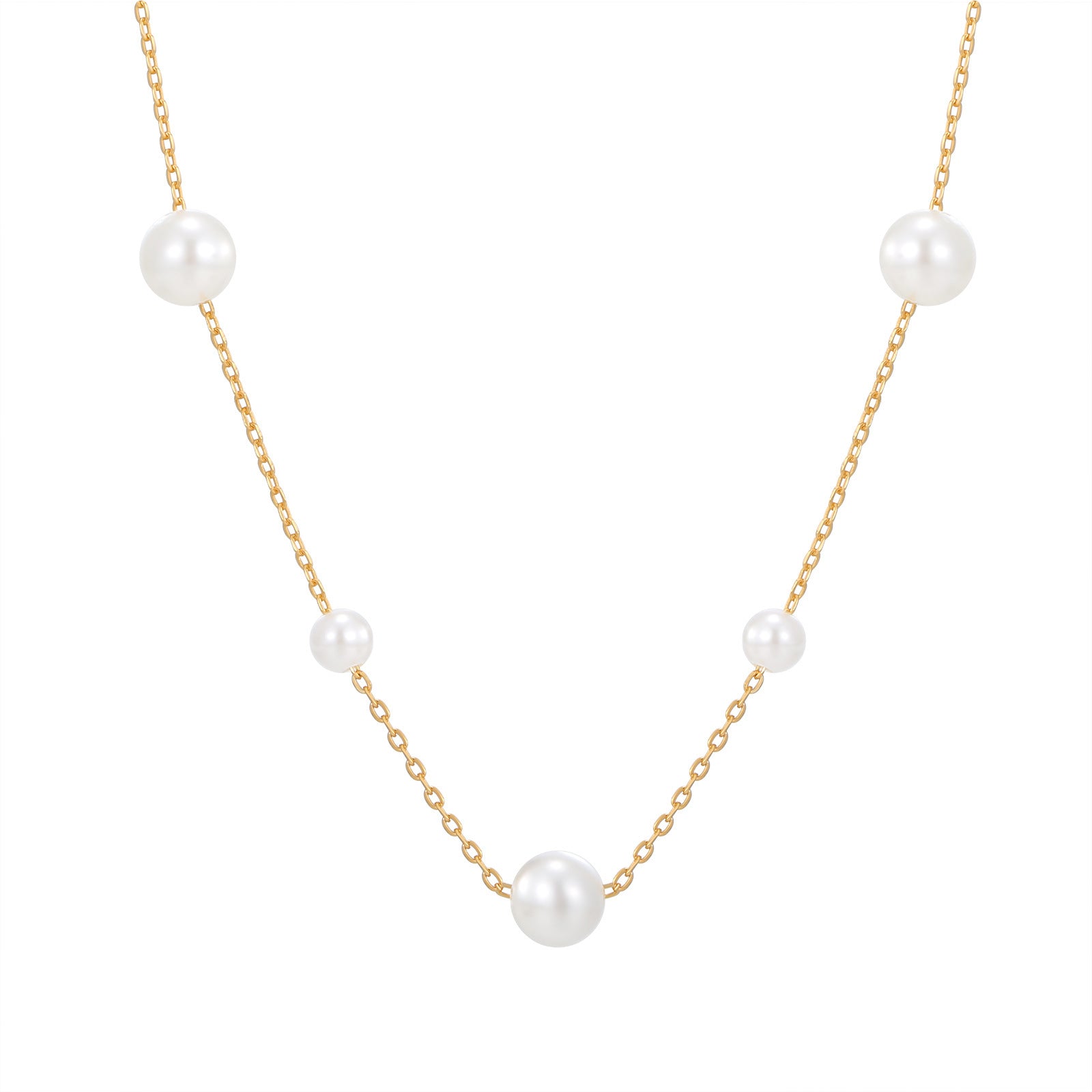 Damen elegante Perlen-Halskette mit feiner Gliederkette Shop Nory