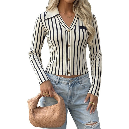 Damen Elegant taillierter Feinstrick Cardigan mit Reverskragen und Knopfleiste Shop Nory