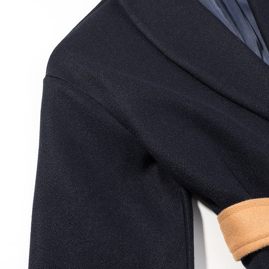 Damen Kurzmantel mit Bindegürtel, Kontrasttaschen und Kunstfellmanschetten Shop Nory