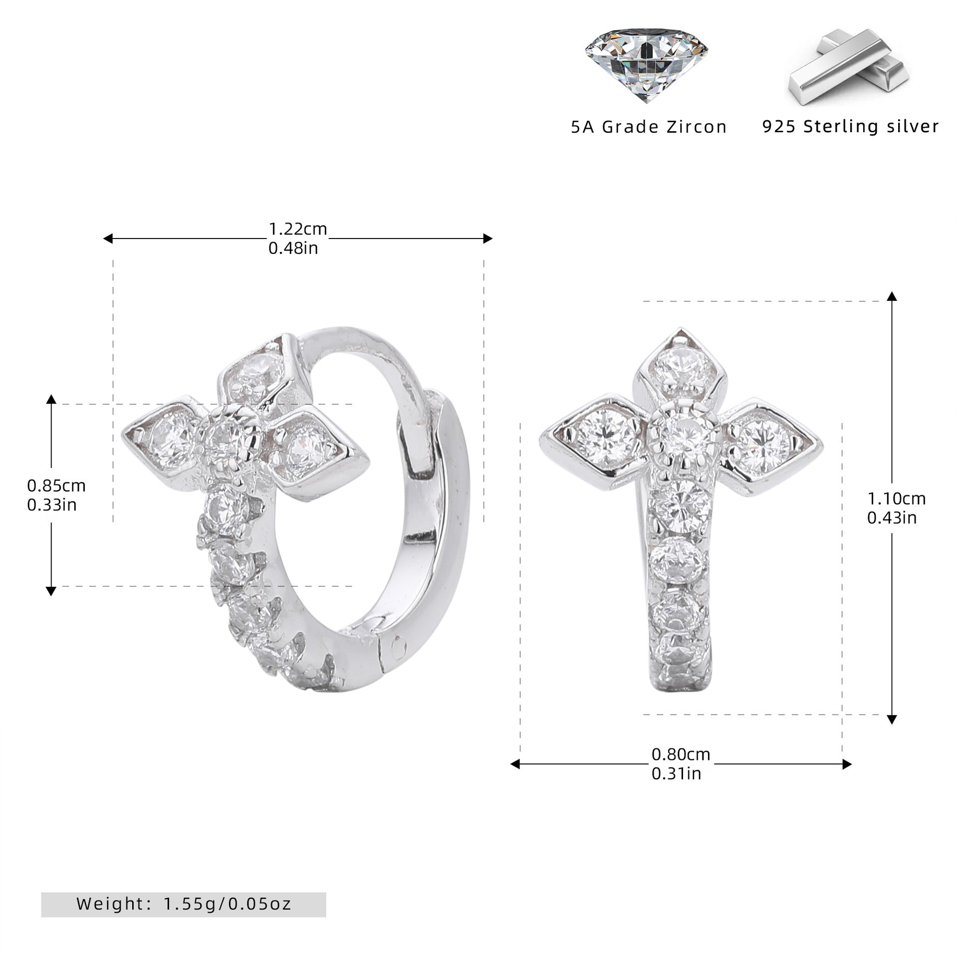 Damen Ohrhänger mit funkelndem Kreuzdesign aus hochwertigem 925 Sterling Silber Shop Nory