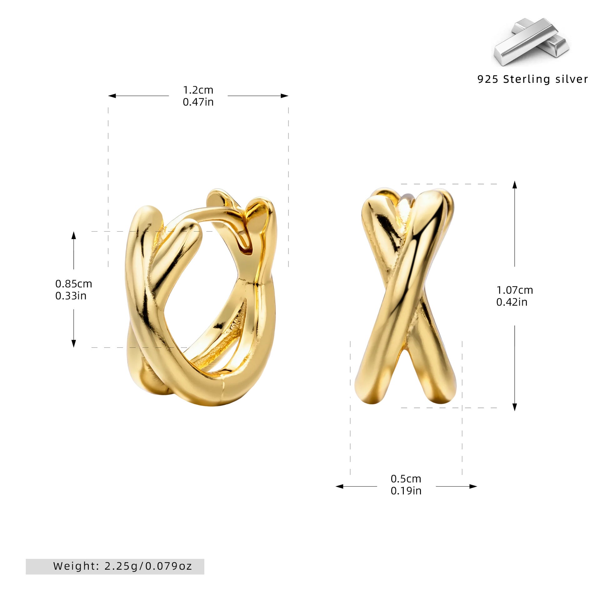 Damen Creolen Ohrhänger mit zeitgemäßem X-Design aus 925 Sterlingsilber Shop Nory